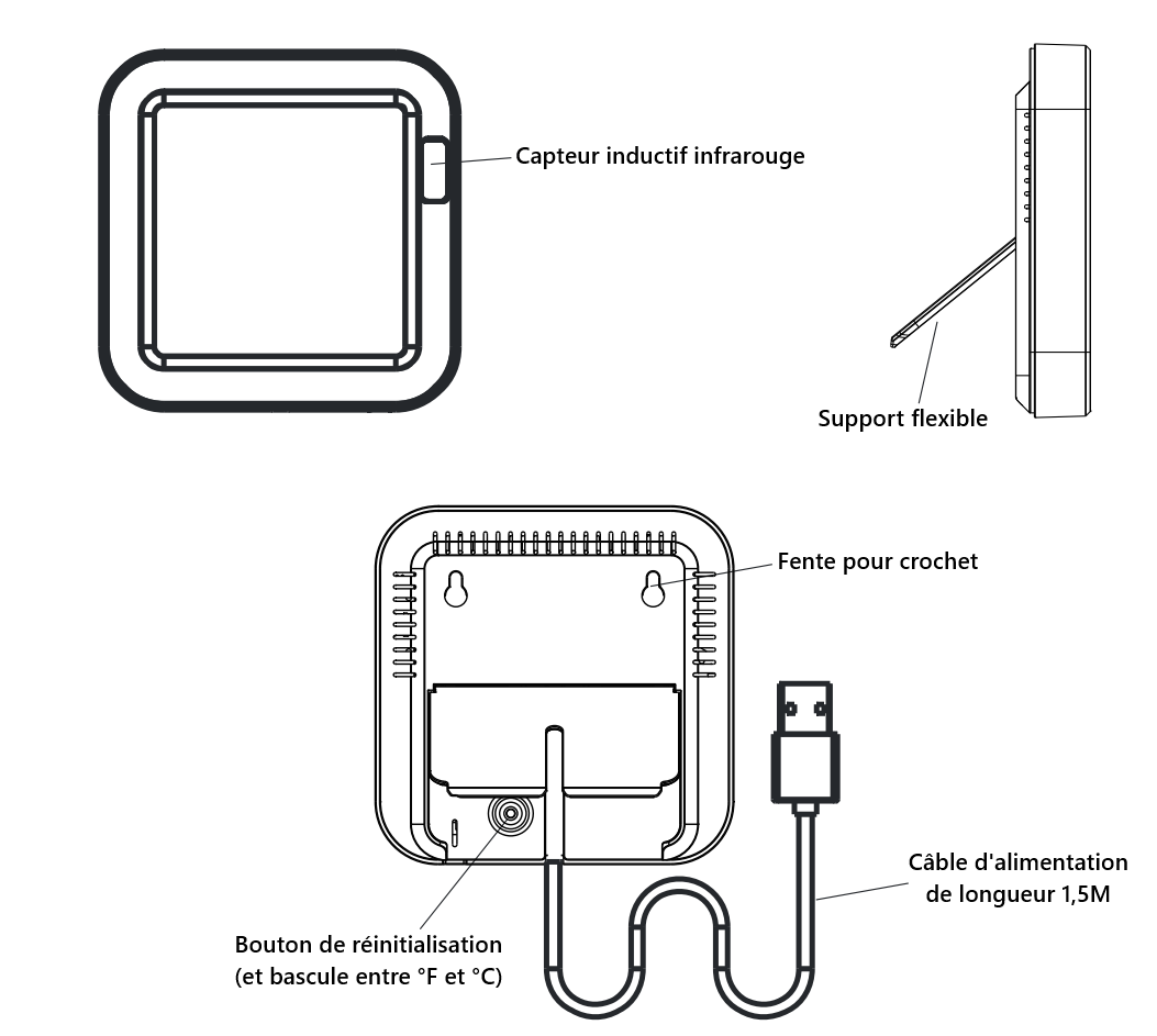 Présentation du capteur de température et d’humidité avec écran LCD WiFi Moes WSS-FL-TH16-WH-EN